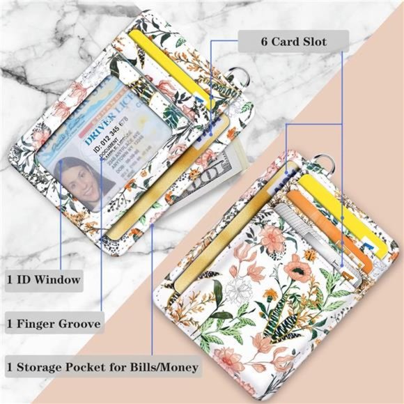 Slim Front Pocket Wallet RFID ID Card Holder Cute Small Wallet with Keychian - Picture 6 of 7